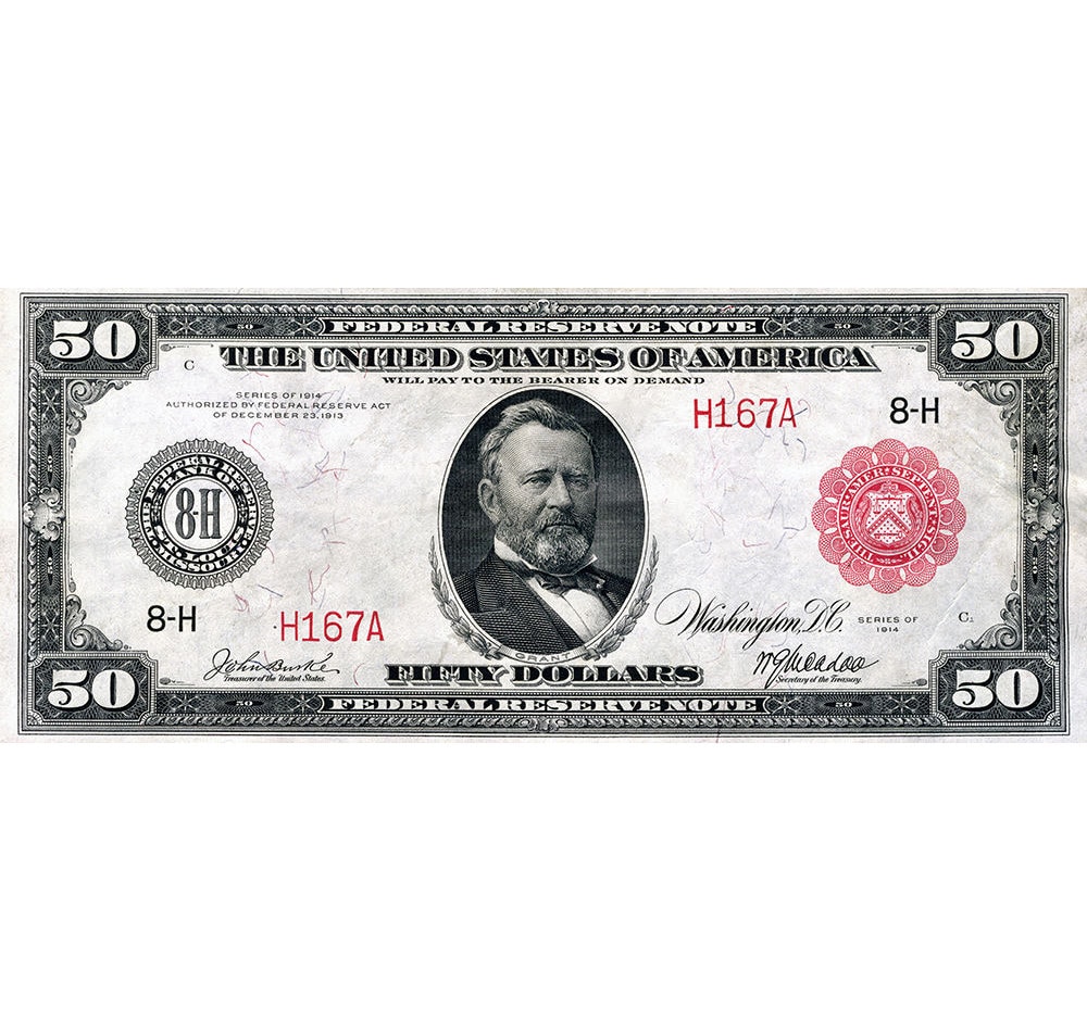 50 долларов нового образца. 50 Federal Reserve Note. Доллар с красной печатью. Розовые доллары. 1 Доллар 1914 года.