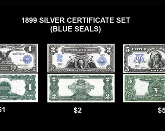 AMAZING Replica 1899 Silver Certificate Bank Note Set (3 x Blue Seals)