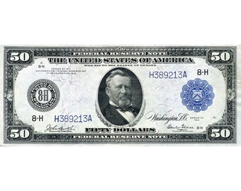 AMAZING Replica 1914 - 50 (Blue Seal) Federal Reserve Bank Note Copy