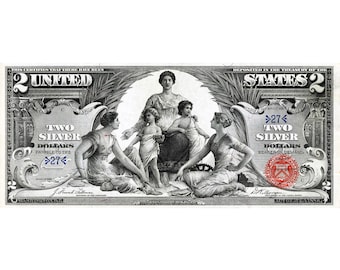 AMAZING Replica US 2 - 1896 Two Silver Dollars Bank Note Copy