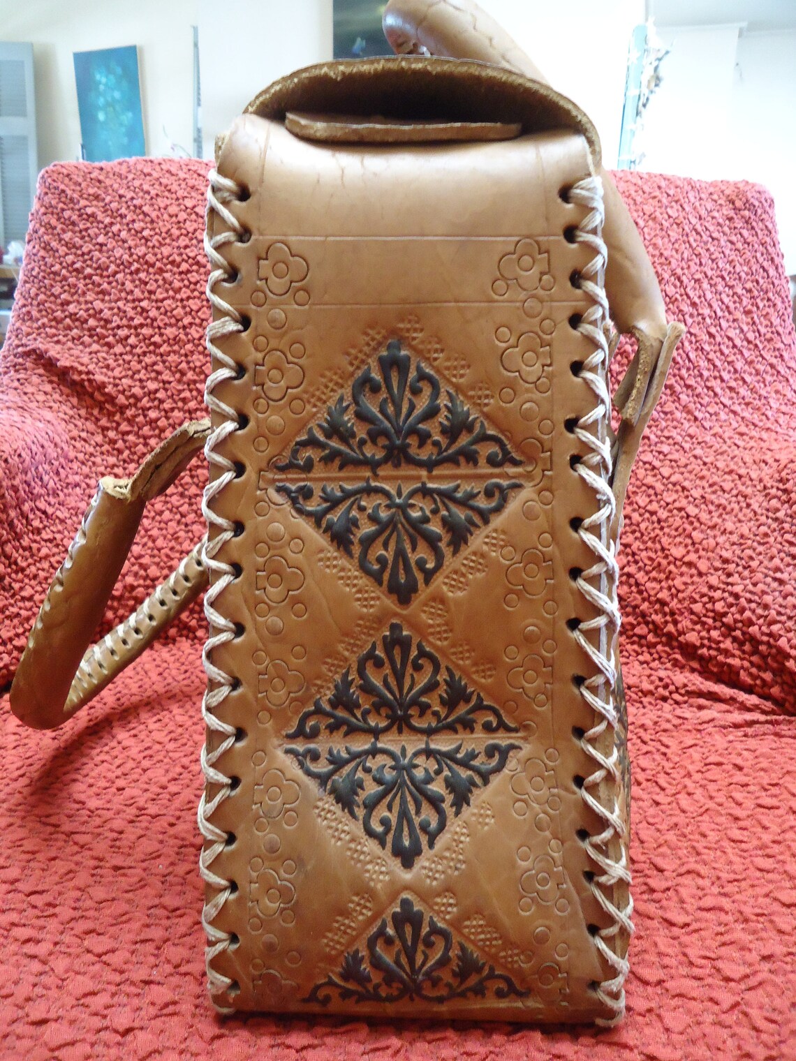 Vintage hand tooled leather bag egyptian leather handmade Etsy