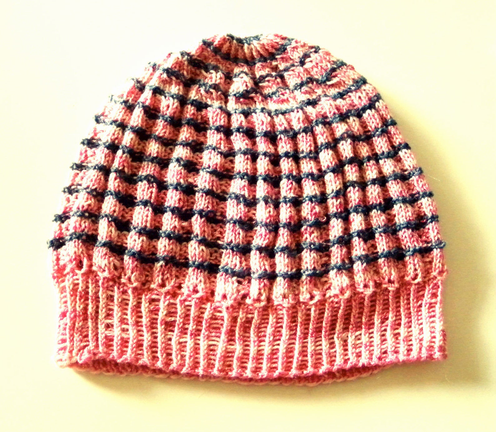 Pink Knit Hat for Women a Slouchy Beanie With Black Stripes Etsy Canada