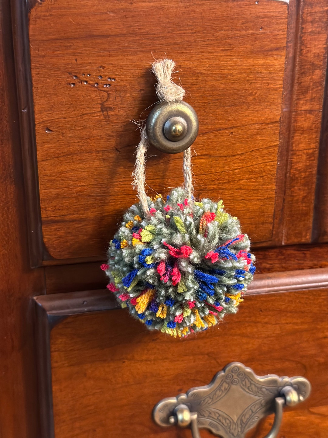 Rustic and Bright Colorful Pom Pom Christmas Ornament / Knob Etsy
