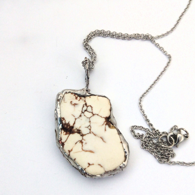 Raw Gemstone Necklace White Natural Stone Necklace Druzy Howlite Necklace