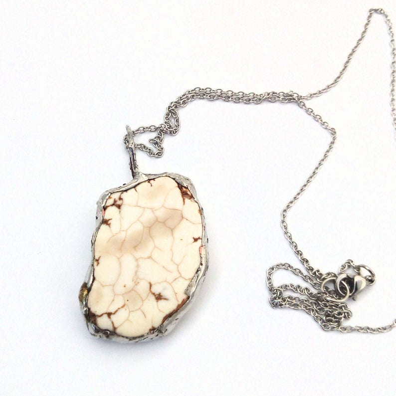Raw Gemstone Necklace White Natural Stone Necklace Druzy Howlite Necklace