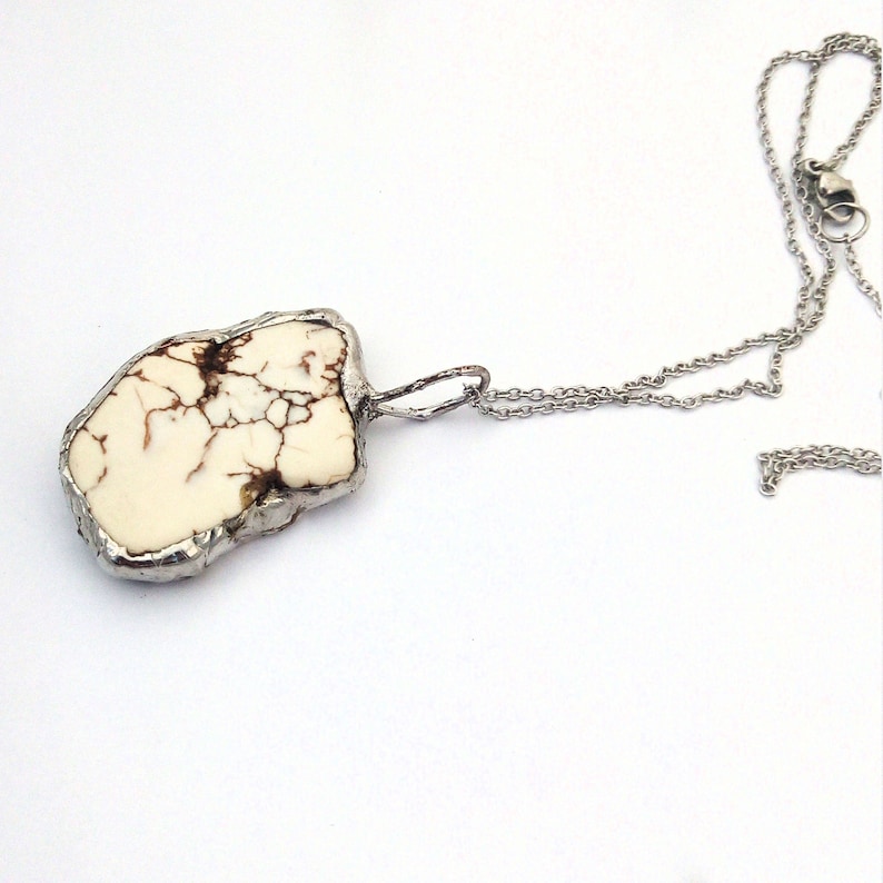Raw Gemstone Necklace White Natural Stone Necklace Druzy Howlite Necklace