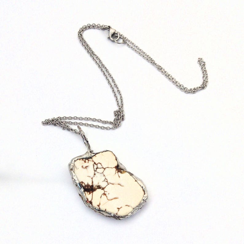 Raw Gemstone Necklace White Natural Stone Necklace Druzy Howlite Necklace