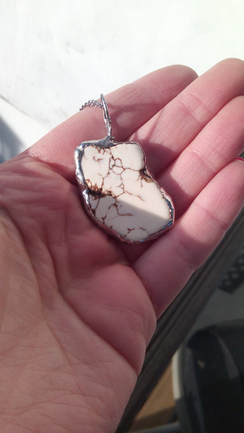 Raw Gemstone Necklace White Natural Stone Necklace Druzy Howlite Necklace