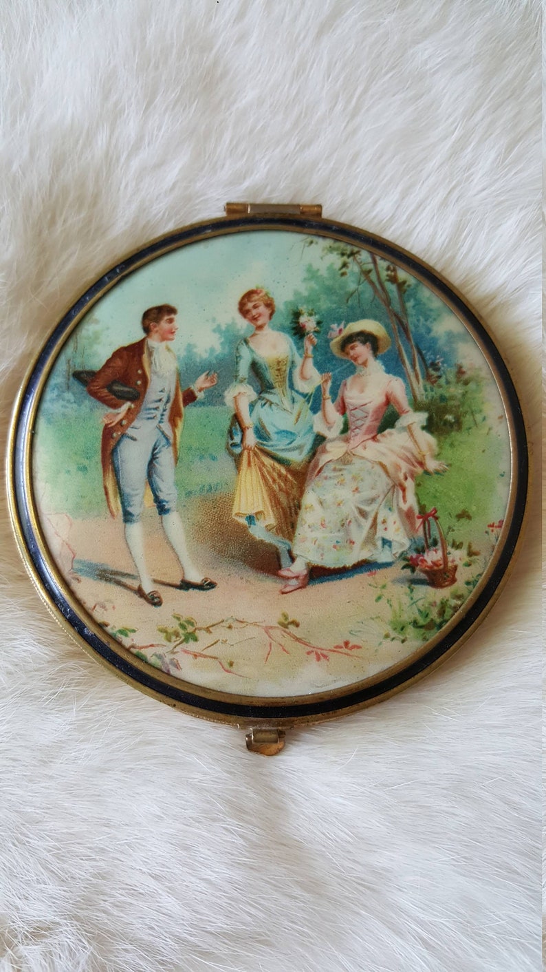 Vintage 1950s Avon Ripe Cherry Rouge Gold Brass Mirrored Makeup