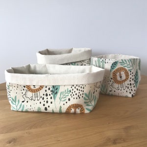 Baby storage basket in little lion pattern fabric, diaper storage basket, fabric basket, baby basket