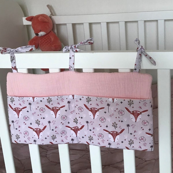 Pochette pour lit de bébé, rangement en tissu pour table à langer, poche à nouer aux barreaux du lit