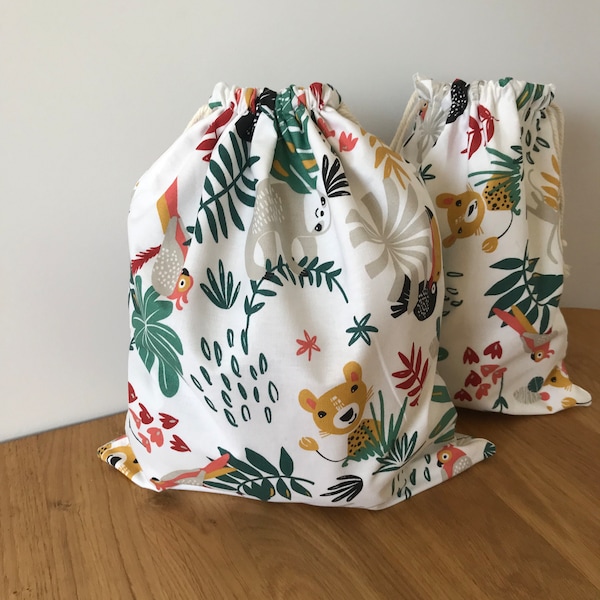 sac de rangement en tissu doublé, panière de rangement, motif animaux de le jungle