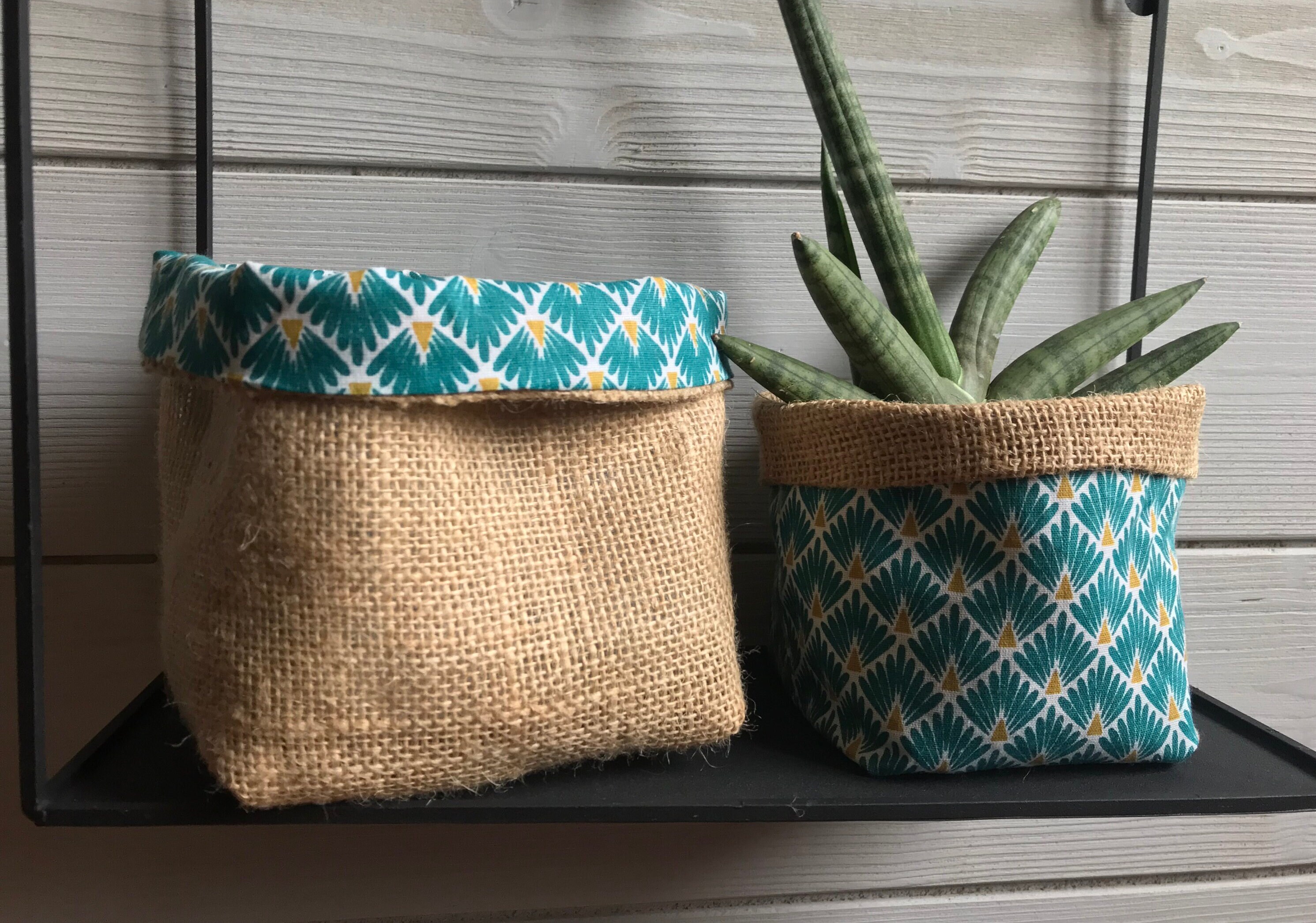 Panier en Toile de Jute, Deux Tailles, Panière Rangement, Cache Pot Nature, Salle Bain, Corbeille Ti