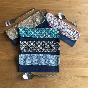 Pochette range couverts lavable en tissu,  étui pour pique-nique, pochette pour serviette de table