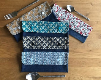 Washable fabric cutlery storage pouch, picnic case, napkin pouch
