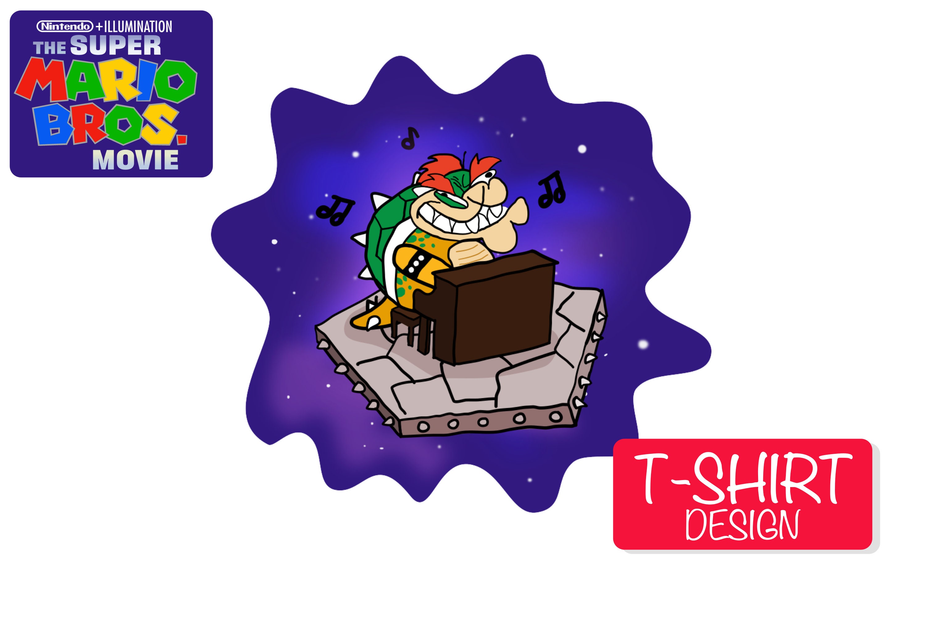 Bowser Tshirt, Peaches Song Tee, Super Mario Bros Movie, Cas an De Pol