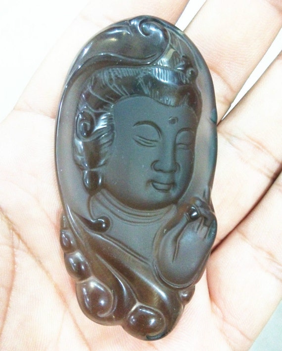 Certified Natural Icy Obsidian Emerald Jade GuanYi