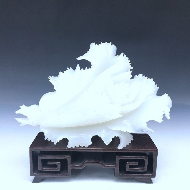 7.08/'/'L-Chinese Genuine Natural White Jade Handcarved Lucky Cabbage Statue