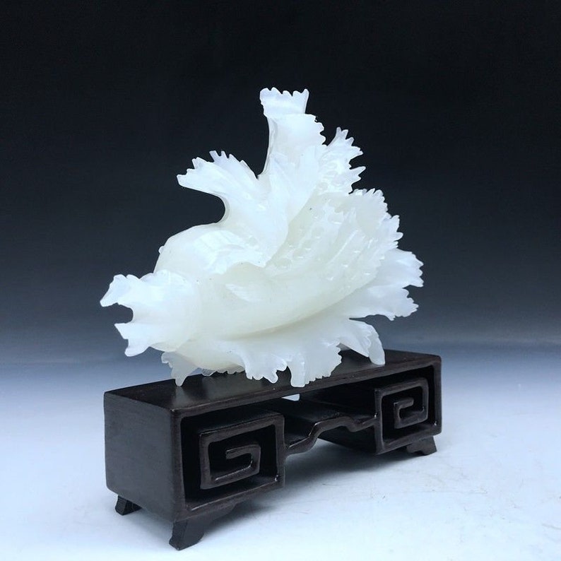 7.08/'/'L-Chinese Genuine Natural White Jade Handcarved Lucky Cabbage Statue