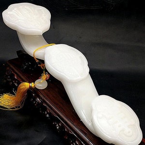 9.8in/25cm H Chinese Genuine Natural White Jade HandCarved Big Ruyi Statue image 1