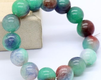 190 mm/7.5 in-Certified Natural Multi-Color Icy Emerald Jade Beads Stretchy Bracelet