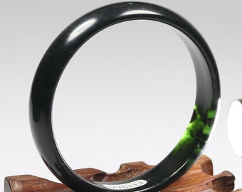 10% OFF- 52/53/54mm Certificato Nero Naturale Verde Jadeite Smeraldo A * Jade Bracciale Intagliato a Mano VV6111