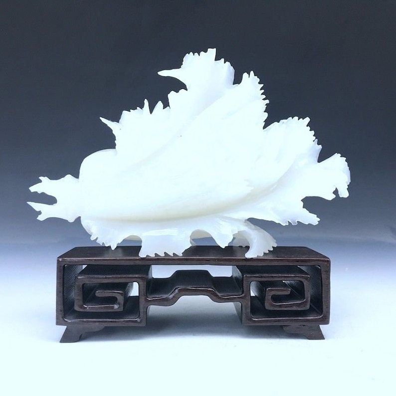 7.08/'/'L-Chinese Genuine Natural White Jade Handcarved Lucky Cabbage Statue