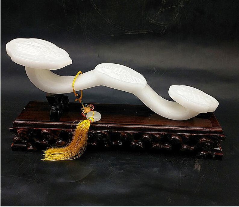 9.8in/25cm H Chinese Genuine Natural White Jade HandCarved Big Ruyi Statue image 6