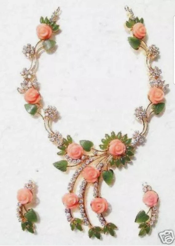Coral rose and jade leaf jewellery discount