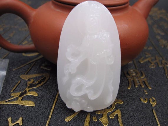 Certified Natural White Emerald Jade Guanyin Pend… - image 3