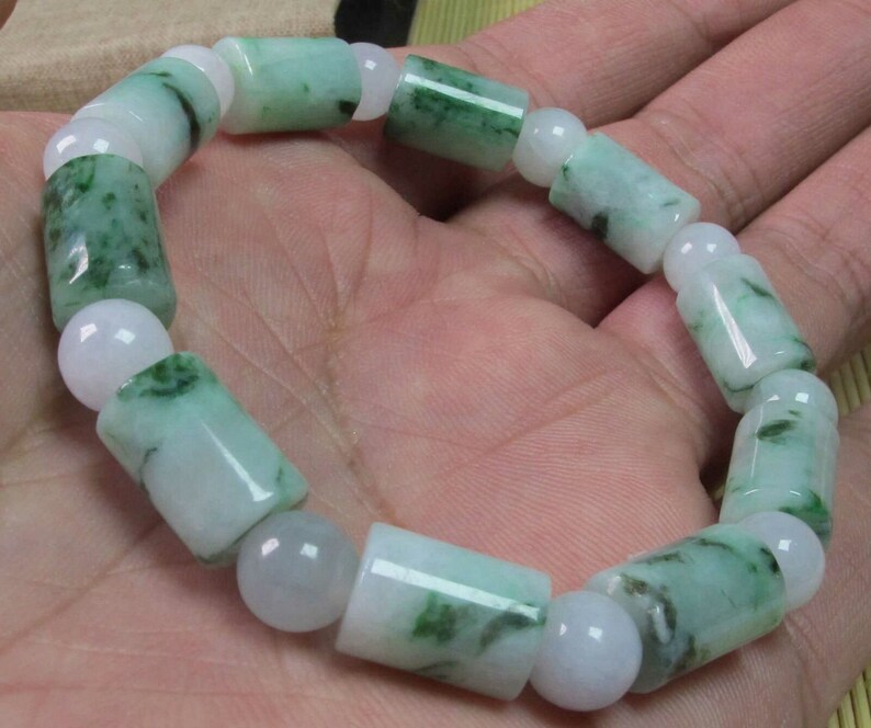 56-62 mm Certified Natural Jadeite Emerald A*Jade Beads Stretchy Hand catenary \u4e32\u73e0\u624b\u94fe 1287-4s Bracelet