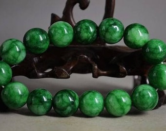 19 mm/7.5 in-Certified Natural Green Icy Emerald A Jade Beads Stretchy Bracelet