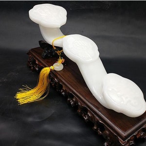 9.8in/25cm H Chinese Genuine Natural White Jade HandCarved Big Ruyi Statue image 2