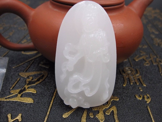 Certified Natural White Emerald Jade Guanyin Pend… - image 5