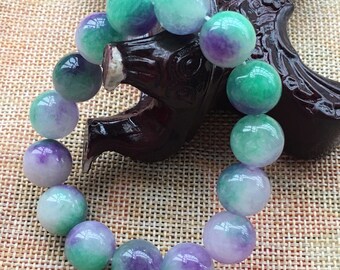 190 mm/7.5 in-Certified Natural Multi-Color Icy Emerald Jade Beads Stretchy Bracelet 《Grade A》