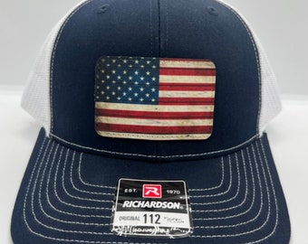 Patriotic-American Flag-Red White and Blue-Hat Patches-Leather Patch Hats- Richardson 112 Hats