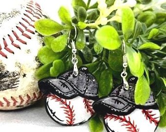 Baseball Cap Dangle Earrings, Team Mom Jewelry, Sublimation Print
