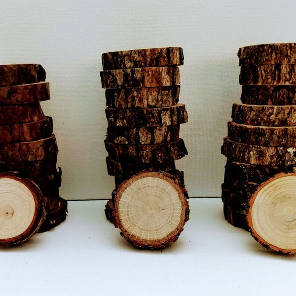 Pendant Pack of Wood Discs/Slices with Living Edge Approximately 1.5" to 2" Diameter. Tree Branch Discs.