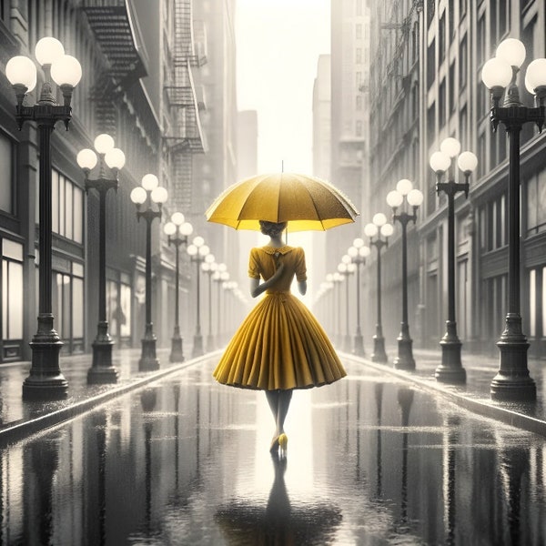 Sunshine After Rain: Golden Aura - Limited Edition Ultra-Realistic Rainy Cityscape Digital Prints for Wall Decor