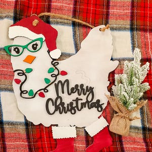 Merry Christmas Chicken, Chicken Door Hanger, Chicken Home Decor, Chicken Decor, Festive Chicken, Funny Home Decor, Christmas Home Decor