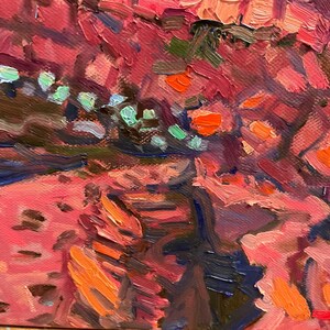 Puede incluir: Pintura abstracta con trazos audaces de pintura roja, naranja y verde. La pintura tiene una superficie texturizada y una composici&oacute;n din&aacute;mica.