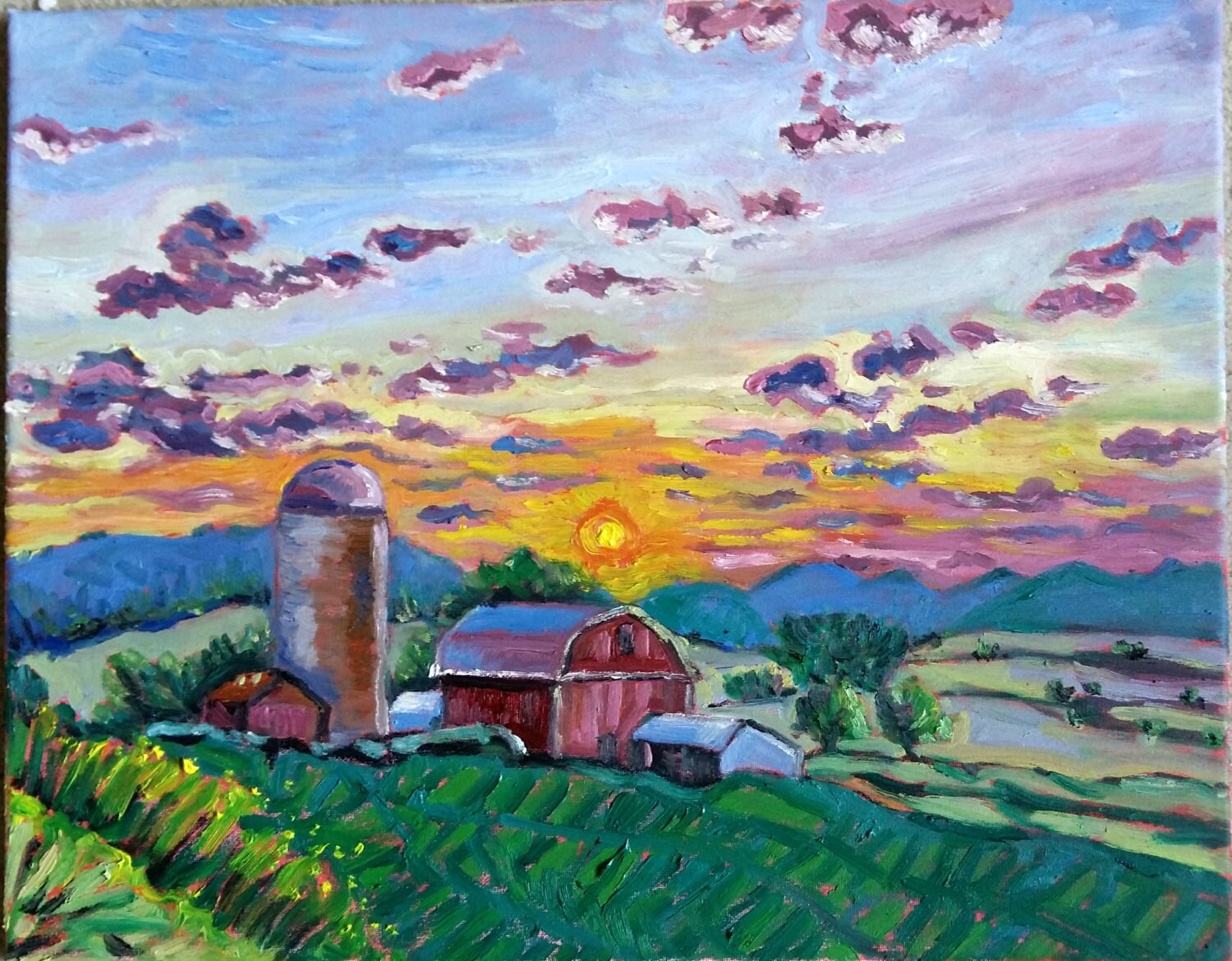 Original Oil Painting Sunset at Farm 16x20 Etsy