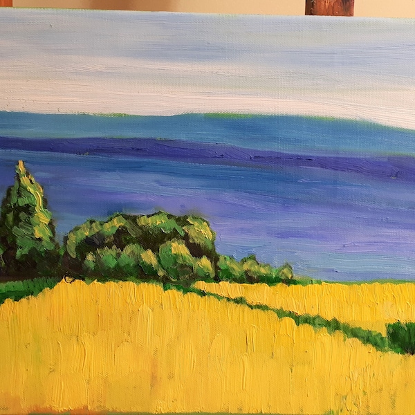 Original Ölgemälde, Erntezeit- Kanada Landschaft, 12x24, 220323