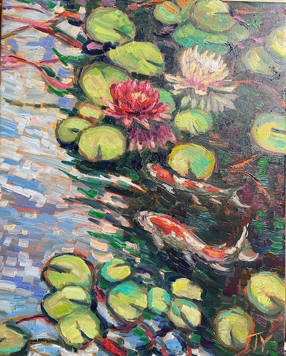 オリジナル油絵、睡蓮の池、16x20、220216 - Etsy 日本