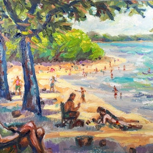 Original Ölgemälde, Vancouver Beach, 210306, 9 x 12&quot;