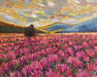Original Oil Painting, Lavender Field, 220130, 16inch x20 inch
