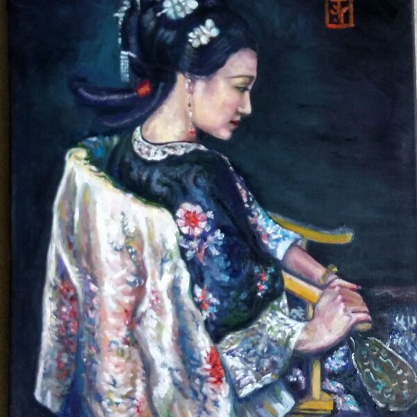Original Oil Painting, Ancient Chinese Woman, 28"x22", 70x50cm,1806071