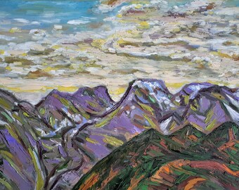 #油絵　#風景画　#山　一点もの　キャンバス　#ロッキー山脈 オリジナル油絵、西海岸ロッキー山脈、70 x 50 cm、2009217 - Etsy 日本