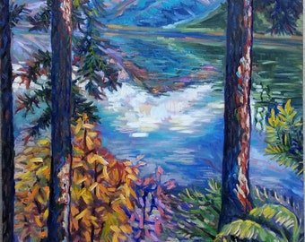 Original Oil Painting, Autumn Pine Trees landscape, 47.5&quot;x31.5&quot;,120x80cm,189201, Free Shipping