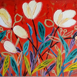 Original Oil and acrylic Painting, Abstract Flower, 1705052
